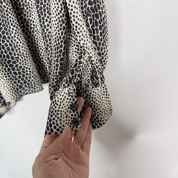 Parker XSmall Black Cream Silk Animal Print Cold Shoulder Long Sleeve Blouse Top - Picture 7 of 10